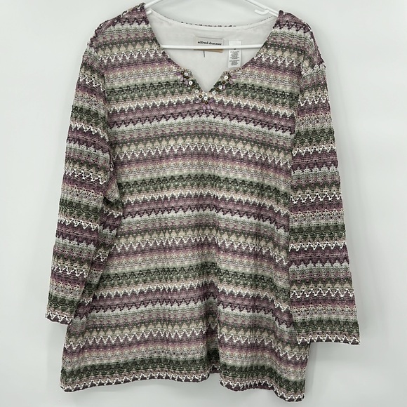 Alfred Dunner Womens 3/4 Sleeve Knit Top Sz 2X Pastel Beaded‎ Easter Cottagecore - Picture 1 of 6